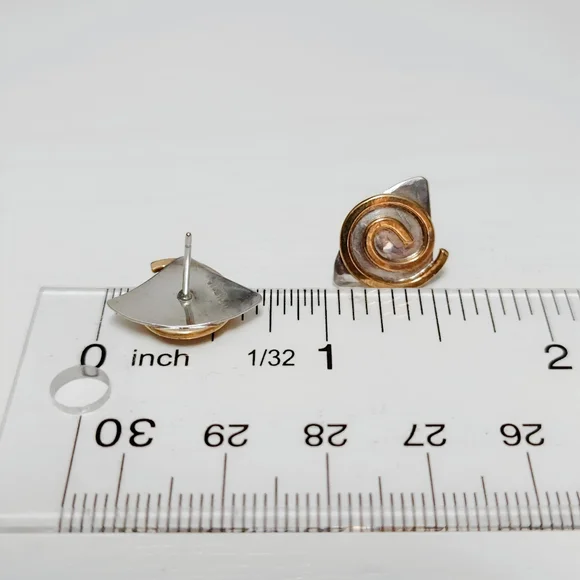 Vintage Sterling Silver Bronze Swirl Hand wrought Modernist Necklace Earring Set - Picture 9 of 15